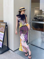 Load image into Gallery viewer, Womens Dresses Woman Clothes  Miyake High-grade Pleated Print Dress Chinese National Style Cheongsam Skirt Fishtail Skirt Summer