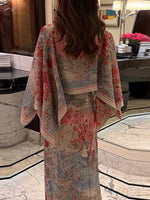 Load image into Gallery viewer, Women Tropical Leaf Print Cape Two Piece Set Batwing Loose Top High Waist Maxi Dress 2026 Summer Fashion Vacation Casual Suit