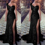 Load image into Gallery viewer, 2026 Women's Wedding Party Dress Evening Elegant Sexy Deep V Neck One Shoulder Sleeveless Sequined Long Maxi Dresses For Women