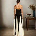 Load image into Gallery viewer, Women Evening Dress Fashion Elegant Royal Sister Slim Black And White Contrast Color Strap Dress Sexy V-Neck High Waist Dresses