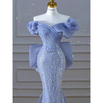 Load image into Gallery viewer, Woman's Dress High Dress Off-Shoulder Blue Evening Dress Light Luxury Niche Mermaid Sequin Host Elegant Party Dresses Vestidos