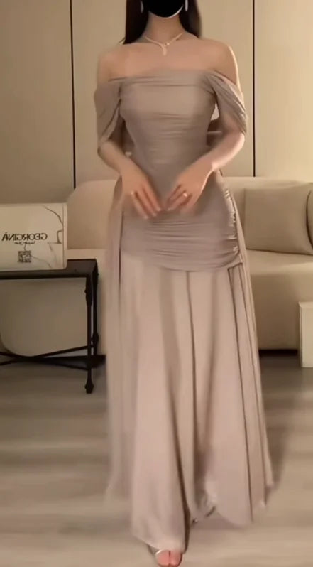 Arabia Dubai Modern Women's Long Velvet Dresses For Occasions Simply Draped Chiffon Ruffle Prom Gown فستان ماركة
