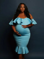 Load image into Gallery viewer, Maternity's Women Clothes Pregnancy Dresses Evening Solid Ruffles Off The Shoulder Maternity Dress Photography Summer Clothing