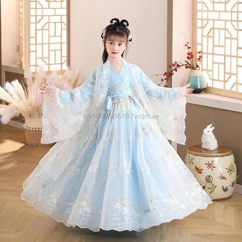 Hanfu Dress Traditional Chinese Cloth Outfit Ancient Folk Dance Stage Costumes Oriental Children Girls Fairy Princess Cosplay