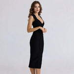Load image into Gallery viewer, BEAUKEY Luxury Sexy Plunge V Bandage Long Dress Women Striped  Bodyocn  Party Celebrity Evening Dress Elastic Knitted Vestidos