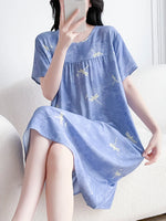 Load image into Gallery viewer, Women's Cotton Silk Sleep Dress Thin Short Sleeve Long Summer Breathable Sweat Absorbent Outerwear Casual Home Leisure Print