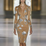 Load image into Gallery viewer, Woman Clothes Dresses 2025 Spring Floral Print Bodycon Elegant Evening Dress Autumn Long Sleeve Turn-down Collar Commute Dresses