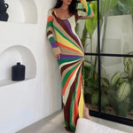 Load image into Gallery viewer, Women Sexy Colorful Striped Printed Long Dress Women Bodycon Dresses Female Autumn Slim Fit Rainbow Party Evening Dress