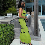 Load image into Gallery viewer, Women Sexy See Through Knitted Maxi Dress Hollow Out Deep Neck Pot Robes Tassel Hem Fork Party Vestidos  New Lady Club Dress