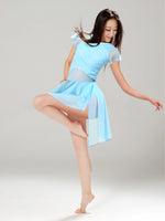 Load image into Gallery viewer, Women Lyrical Modern Dance Dress Water-drop Hollow Back High-Low Mesh Skirted Contemporary Dance Costume