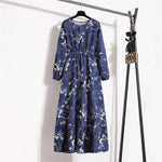 Load image into Gallery viewer, Women Long Dresses Spring Summer Casual Full Sleeve Floral geometry Printed O neck Woman Bohe Beach Party Dress Mujer Vestidos