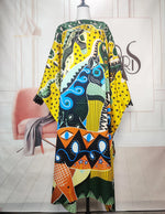 Load image into Gallery viewer, African Dress For Women Elegant Floral Summer Twill Silk Kaftan Maxi Dress Boho Sexy lady Beach Wear Caftan Dubai Muslim Ramadan