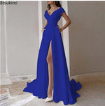 Load image into Gallery viewer, 2026 Women's Elegant Party Evening Dresses Sexy V-neck Ruffle Solid Mid Waist Temperament Maxi Dress Prom Dresses Vestidos Femme