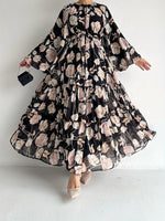 Load image into Gallery viewer, Muslim Women's Dress Casual Fashion Middle Eastern Chiffon Round Neck Tie-Dye with Belt Long Temperament Elegant Arab Dress