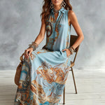 Load image into Gallery viewer, Elegant Sleeveless Long Dress for Women Digital Print Turndown Collar Single-breasted Dresses Flowy Casual Boho Summer Vestido