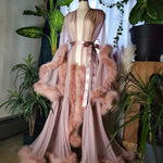 Load image into Gallery viewer, Long Bathrobe for Women Robe Sweep Train Lingerie Nightgown Pajamas Dressing Gown Luxury Feather Gowns Housecoat Tulle Nightwear