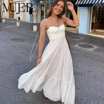 Load image into Gallery viewer, MUJER White Long Dresses For Women Ruffle Slip Corset Dress Woman Fashion Sleeveless Backless Summer Sexy Holiday Party Dresses