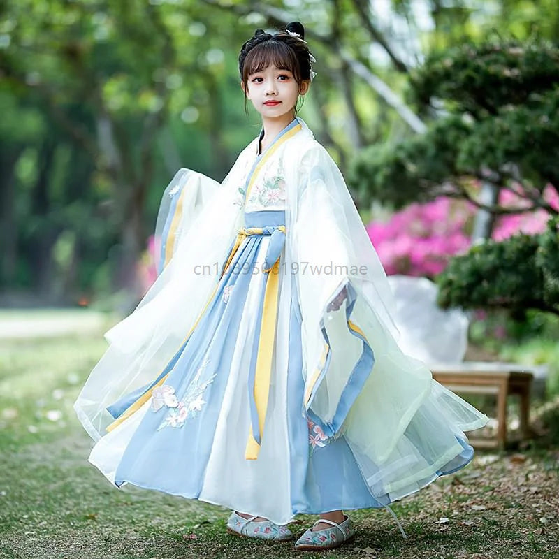 Hanfu Dress Traditional Chinese Cloth Outfit Ancient Folk Dance Stage Costumes Oriental Children Girls Fairy Princess Cosplay