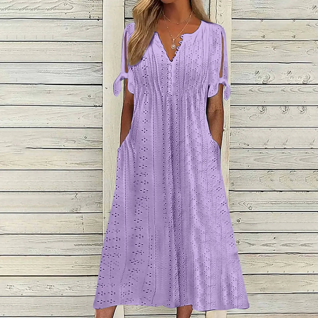 New women's dress, with slits and open V-neck, lace ruffles, elegant mid-length women's casual party dress