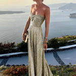 Load image into Gallery viewer, Women Sexy Dress Bronzing Backless Large Hem Beach Party Dress Off Shoulder Sexy Chest Wrapping Long Gown Dress Female Clothing