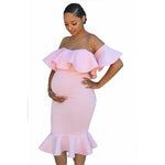 Load image into Gallery viewer, Maternity's Women Clothes Pregnancy Dresses Evening Solid Ruffles Off The Shoulder Maternity Dress Photography Summer Clothing