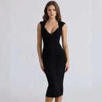 Load image into Gallery viewer, BEAUKEY Luxury Sexy Plunge V Bandage Long Dress Women Striped  Bodyocn  Party Celebrity Evening Dress Elastic Knitted Vestidos