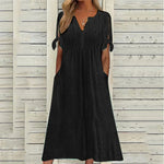 Load image into Gallery viewer, New women's dress, with slits and open V-neck, lace ruffles, elegant mid-length women's casual party dress