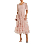 Load image into Gallery viewer, Women Evening Dress Elegant Round Neck Half Sleeve Pleated Formal Gowns Party Mesh Dresses Prom Formal Evening Gowns Celebration