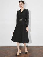 Load image into Gallery viewer, Dresses For Women 2024 Luxury Brand Autumn Long Dress Women's Turn-down Collar Sleeves Single Breasted Sashes Office Lady