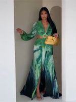 Load image into Gallery viewer, Women's Dress 2025 Fashion Summer New Vestidos Para Mujer Women's Vacation Elegant Style Long Sleeve Split Printed Slit Dresses