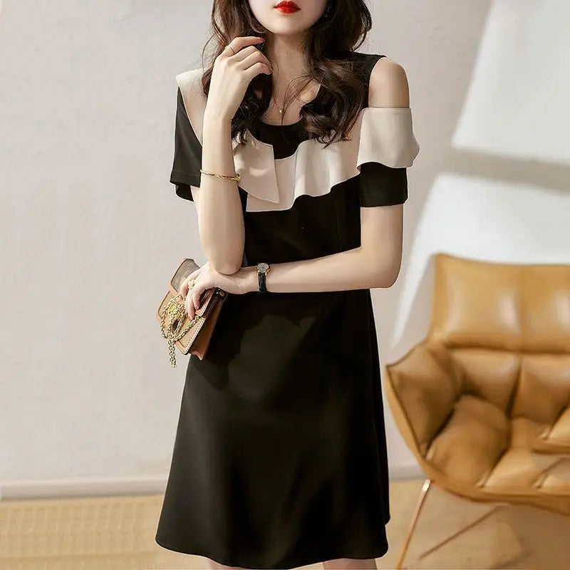 Female Dresses Black Women's Dress Ruffle Off Shoulder Elegant Chic Y2k Summer2025 Vintage Curvy Clothing One Pieces Harajuku G