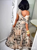 Load image into Gallery viewer, Women's Dresses Spring Summer Fashion Floral Print Off Shoulder High Waist Bodycon Pleated Midi Dress