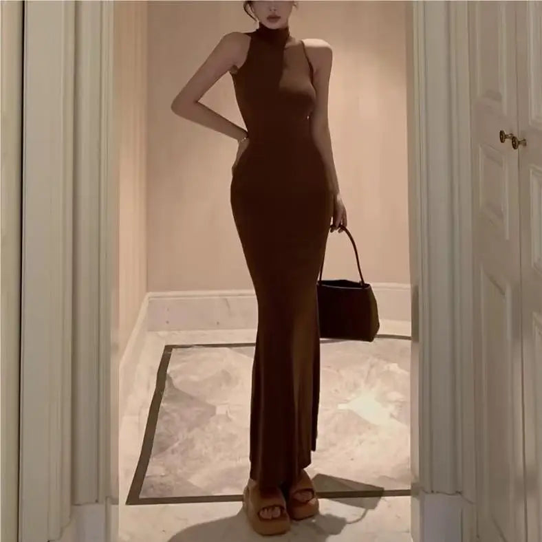 Long dresses for women 2024 Summer sexy knitted dresses elegant bodycon dress vintage clothes evening pary dress turtleneck
