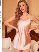 Load image into Gallery viewer, Women's Fresh Short Dress Elegant Home Casual Sleep Dress Solid Color Loungewear Backless Deep V Sleeveless Dress Beautiful PYDS