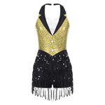 Load image into Gallery viewer, Women Modern Dance Dress Performance Costume Shiny Sequins Sleeveless Latin Jazz Tango Salsa Dance Leotard Bodysuit Dress Outfit