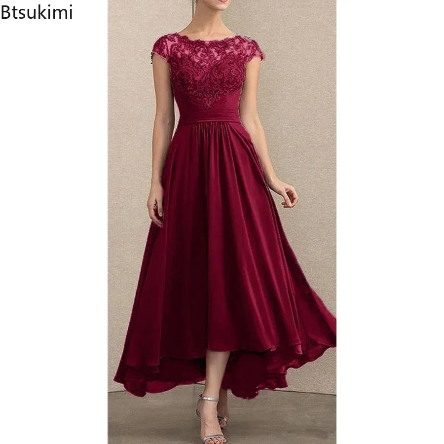2026 Women's Elegant Evening Dresses O-Neck Sleeveless A-LINE Lace Chiffon Long Dresses Simple Prom High Waist Dress Female Robe