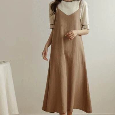 Dresses for Women 2025 Loose Elegant Dress Woman Sexy Sleeveless Spaghetti Strap Pockets Cotton Off The Shoulder Dress KE1409