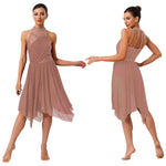 Load image into Gallery viewer, Womens Gymnastics Lyrical Ballet Dance Glittery Rhinestone Dress Ruched Backless Leotard Dresses Contemporary Dance Costumes