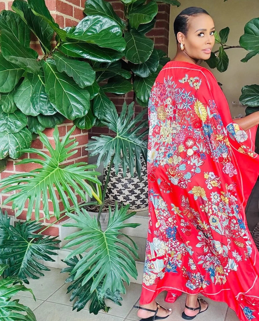 African Dress For Women Elegant Floral Summer Twill Silk Kaftan Maxi Dress Boho Sexy lady Beach Wear Caftan Dubai Muslim Ramadan