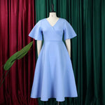 Load image into Gallery viewer, Elegant Dresses for Women V Neck Flare Sleeve High Waisted Pleated A Line Mid Calf Luxury Birthday Party Dinner Vestidos Mujer