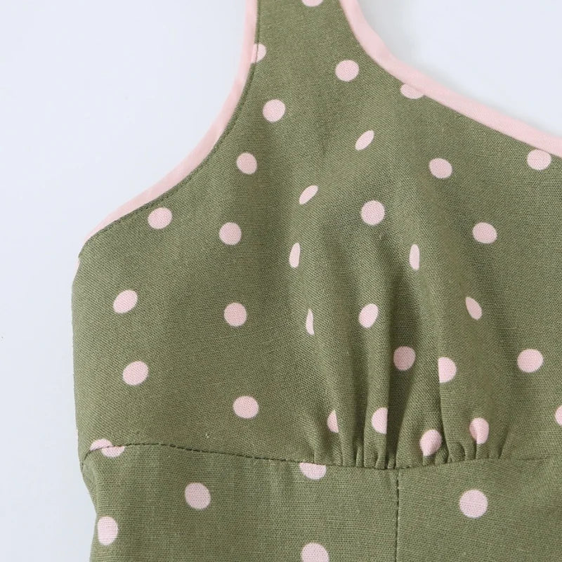 Women's Dress 2026 New Fashion Trend Summer Polka Dot Linen Blend Midi Dress