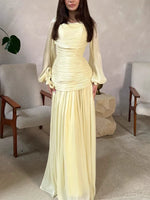 Load image into Gallery viewer, Women's Fashion Draped Design Solid Long Dress 2026 Casual Commute Waist Party Dresses Elegant O-neck Long Sleeve Evening Dress