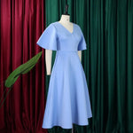 Load image into Gallery viewer, Elegant Dresses for Women V Neck Flare Sleeve High Waisted Pleated A Line Mid Calf Luxury Birthday Party Dinner Vestidos Mujer