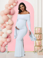 Load image into Gallery viewer, Women Maternity Dresses For Photoshoot Sexy Off Shoulder Long Sleeve Bodycon Pregnancy Baby Shower Maxi Gown