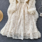 Load image into Gallery viewer, Women Dresses Lace Floral A Line Full Sleeve Dress Tight Waist Elegant V Neck Vestidos Casual Button Summer Office Lady