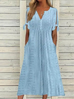 Load image into Gallery viewer, New women's dress, with slits and open V-neck, lace ruffles, elegant mid-length women's casual party dress