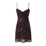 Load image into Gallery viewer, Midi dresses for women 2025 Summer bodycon dresses sexy vintage clothes dress elegant black dress front tie vintage floral dress