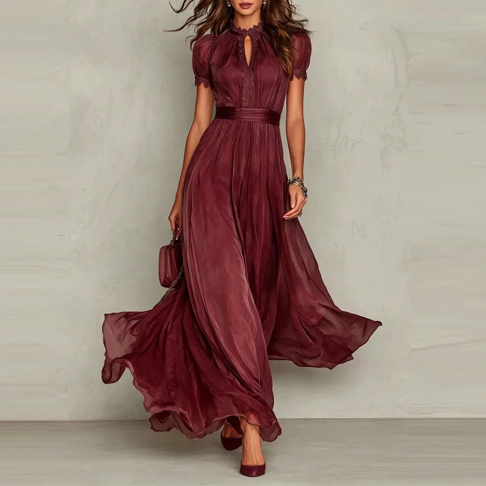 Women's Dress 2026 Summer New Style Stylish V-neck Waist Cinched Dress Breathable Slimming Ruffle Edge Girls' Big Swing Dress