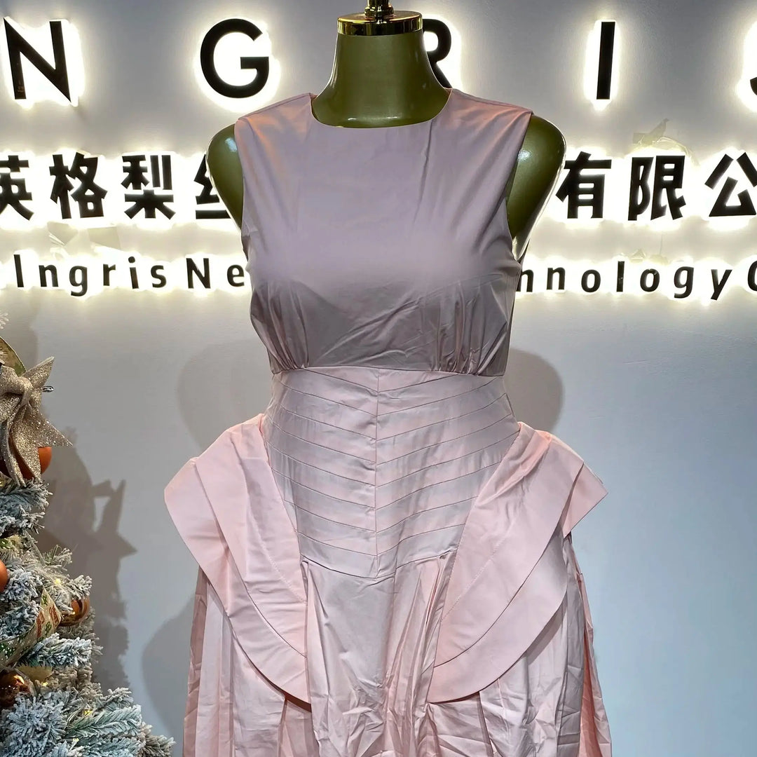 New Spring/Summer Party Dress for Women: Elegant V-neck Sleeveless High-waisted Slim Fit Pleated Patchwork Casual-GZXX442