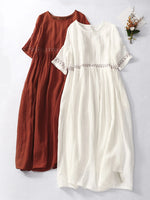 Load image into Gallery viewer, Summer New Dresses for Women LOOSE Embroidery Vintage Dress Streetwear Long Dresses Women Clothing Robe O-Neck White Dress
